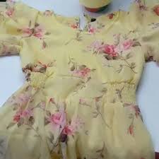 Girls Midi Knee Length Party Dress Yellow Fashion Sleeve