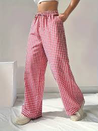 Gingham Straight Leg Pants Red And White Colour Size 1112 Years