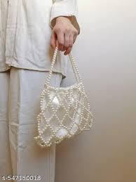 Elegant White Pearl Beaded Handbag For Women Designer Satin Sling Purse Party Wedding Clutch White Moti