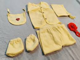 Yellow Color Kids Clothing Set 5 Pcs Size 0 To 3 Month