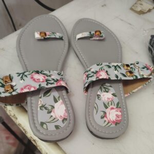 Grey Printed Flat Sandals For Women Size 38