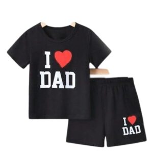 Black Color I Love Dad Printed T Shirt Set For Kids Boys Size 2 To 3Y