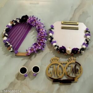 Purple Theme Engagement Ring Platter With Detachable Boxes Artificial Flowers Mdf Base