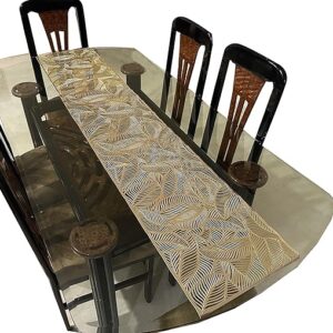 Golden Pvc Leaf Design Heat Resistant Table Runner For Centre Dining Table Gold 35Cm