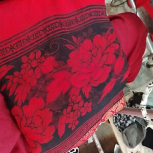 Georgette Printed Saree Red And Black Colour