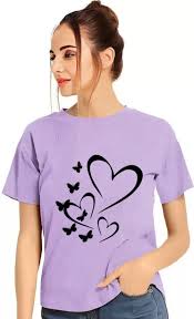 Jiya Women Printed Round Neck Polyester Purple T Shirt Purple Size Xxl