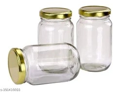 Golden Lid Glass Storage Jar 1 Ltr Pack Of 3