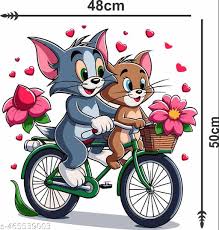 Tom And Jerry Bicycle Ride Printed Wallpaper 50X 48Cm