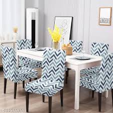 White Color Printed Elastic Chair Cover Set Of 6
