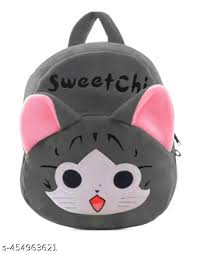 Grey Color Sweet Cat Design Kids School Bag