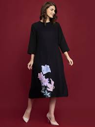 Fable Street Black Colour Floral Printed Line Dress Size Xl
