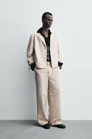 Zara Straight Leg Chino Trousers Light Beige Size 26