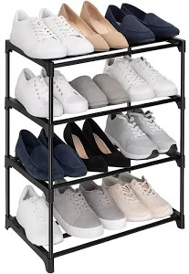 Plastic 4 Layer Foldable Shoe Rack Black