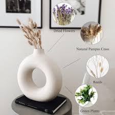 White Ceramic Round Hollow Shape Vase For Flower