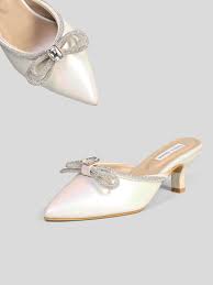Carla Braga Silver Embellished Bow Pumps For Women Size 38