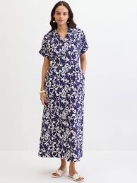 Femella Blue And White Floral Printed Maxi Dress For Women Size Xl