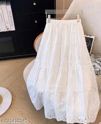 White Cotton Chikankari Skirt Size L