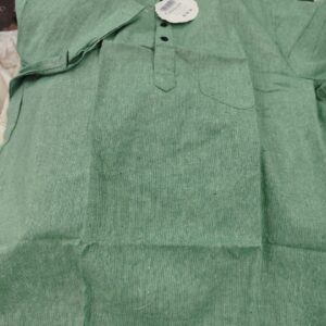 Qasida Green Solid Half Sleeves Cotton Handloom Short Kurta For Men Size Xl