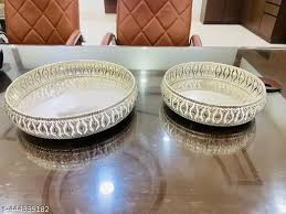 Metal Basket Silver Round Shape Puja Basket Pack Of 3