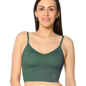 Women Medium High Support Strappy Padded Sports Bra Green Color Size 30