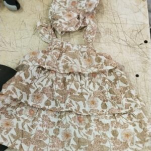 Kids Girls Grey Printed Colour Frock With Cap Size 6 To 9 Month