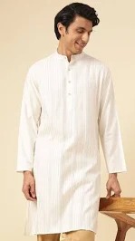 Fabindia Off White Viscose Silk Pintuck Long Kurta For Men Size S
