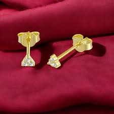 Palmonas 18K Gold Plated Trinal Solitaire Stud Earrings For Womens Waterproof