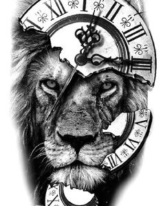 S Point A Point V Point I Temporary Tattoo Stickers Big Lion Face Broken Clock Tattoo Pattern Men Women Tattoo Hand Arm Size 21X11Cm 1Pc