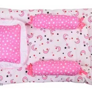 Toddylon New Born Baby Bedding Set Cradle Mattress Pillow Bolsters Pink White Color