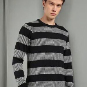 Teamspirit Men Striped Regular Fit Crew Neck T Shirt Jet Black Color Size Xl