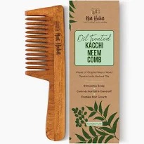Nat Habit Kacchi Neem Wooden Comb Neem Sesame Oil Wide Tooth
