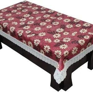 Red Color Flower Print Dining Table Cover
