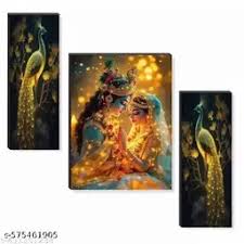 Radha Krishan Ji Uv Textured Self Adhesive Home Decorative Set Of 3