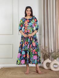 Aramya Soft Cotton Floral Anarkali Multicoloured Dress Xxxl
