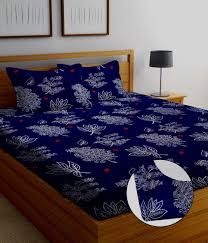 All Cc Round Fitted Elastic Bed Sheet With 2 Pillow Covers Blue Colour