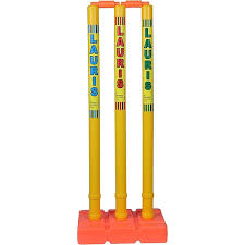 Cricket Stumps Set With Base Stand Fluorescent Yellow Plastic Material