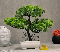 Artificial Green Tree With White Pot Bonsai Potted Faux Fake Topiaries Shrubs Set Of 2