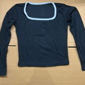 Women Long Sleeve Slub Knit Top Black Color Size S