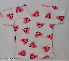 Printed T Shirt Stylish Polyester Lycra Top White And Heart Printed Size M