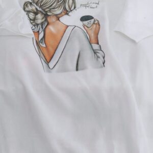 White Color Printed T Shirt For Women Size Xl