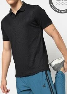 Performax Men Ribbed Regular Fit Polo TShirt Black Size M