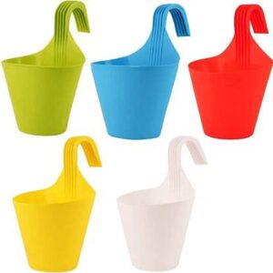 Maanit Plastic Hook Hanging Pot Multicolor Pack Of 5 Plant Container Set Pack Of 5 Plastic