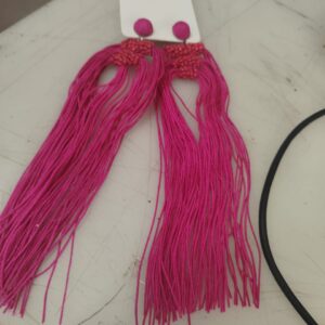 Outright Magenta Embroidered Red Silk Thread Earrings