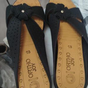 Ortho Joy Women Black Synthetic Solid Slip On Slipper Sandal Size 43