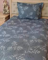 280 Tc Cotton Floral Fitted Bedsheet Single Bed With 1 Pillow Cover Grey Colour