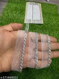 Akshar Roll Of Silver Sparkle Glitter Ribbon Patti Lace Border With 1Cm Saree Border Party Decoration