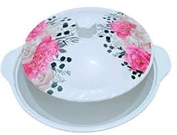 White Ceramic Serving Lid Bowl Flower Decorate