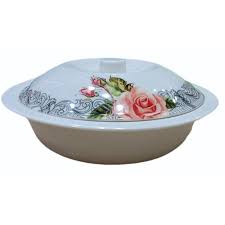 White Ceramic Serving Lid Bowl White And Flower Decorate