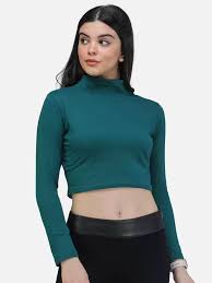 Scorpius Green High Neck Crop Top For Women Size M