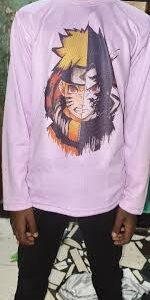 Purple Color Men Full Sleeve Naruto Printed T Shirt Size S